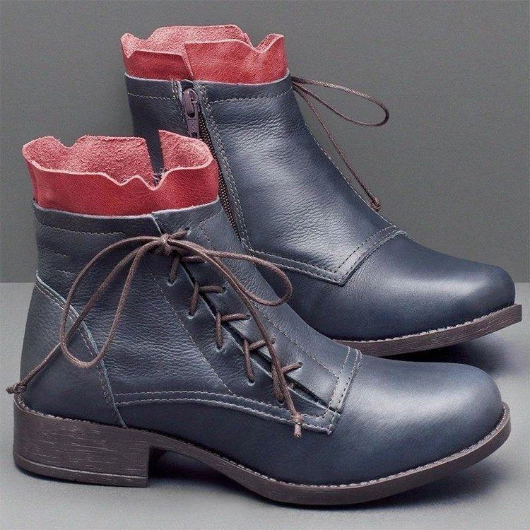 Lace low heel boots lace up Martin boots