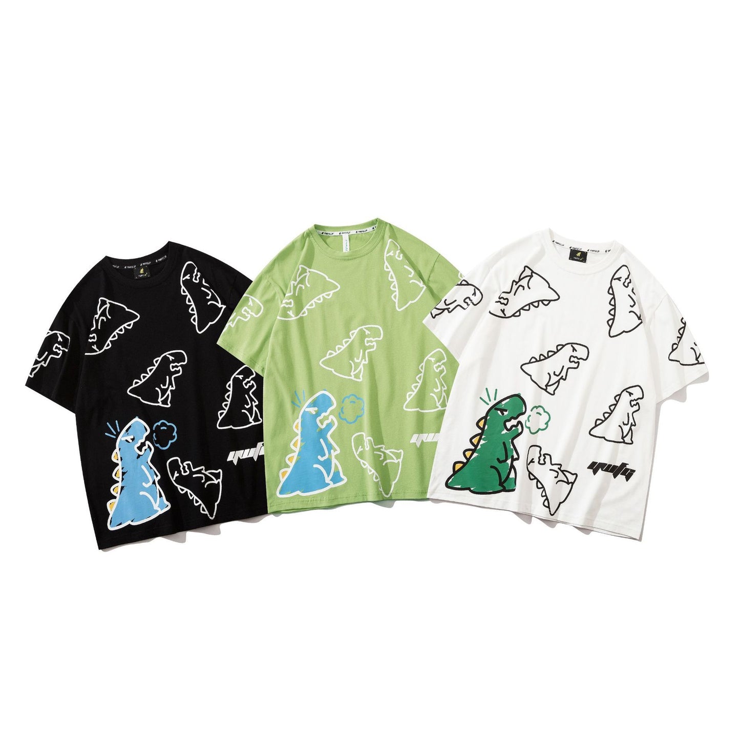 Ins Trend Loose Harajuku Style Printed Small Dinosaur Pattern Men's And Women's T-shirt
