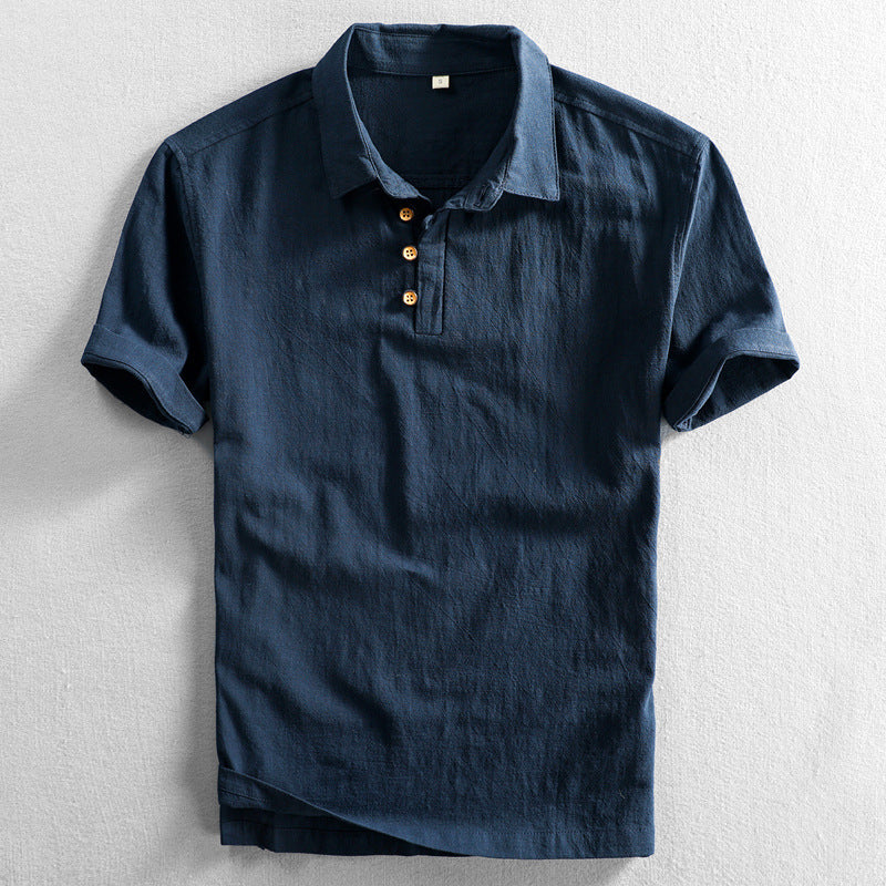 Spring And Summer Men's Linen Shirt Slim Pullover Short Sleeve Shirt Half Sleeve Retro Shirt Lonely Sail