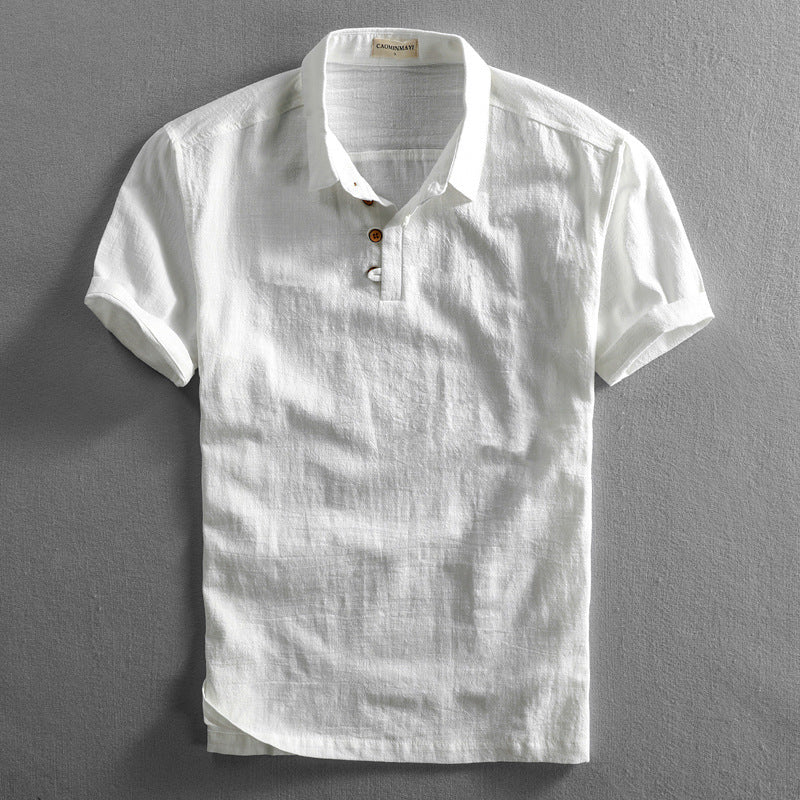 Spring And Summer Men's Linen Shirt Slim Pullover Short Sleeve Shirt Half Sleeve Retro Shirt Lonely Sail
