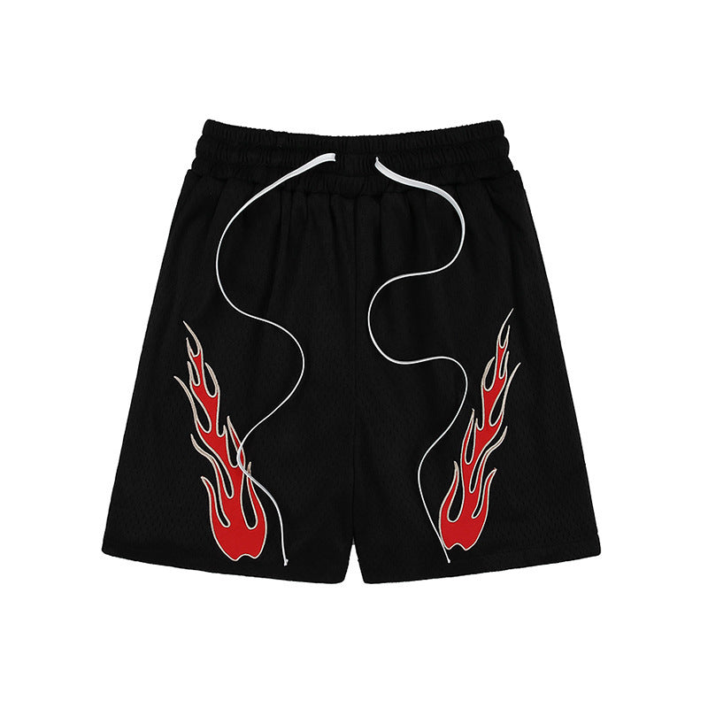 Men's New American Embroidered Flame Casual Shorts