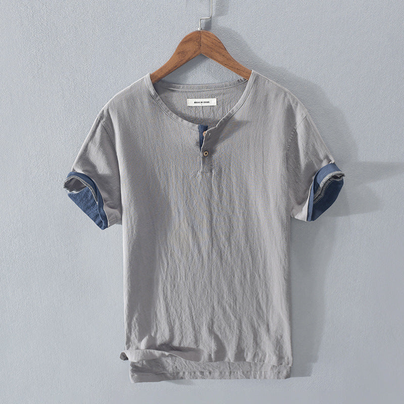 Youth Short Sleeve Popular Basic Solid Color Linen Summer Cotton Linen T-Shirt