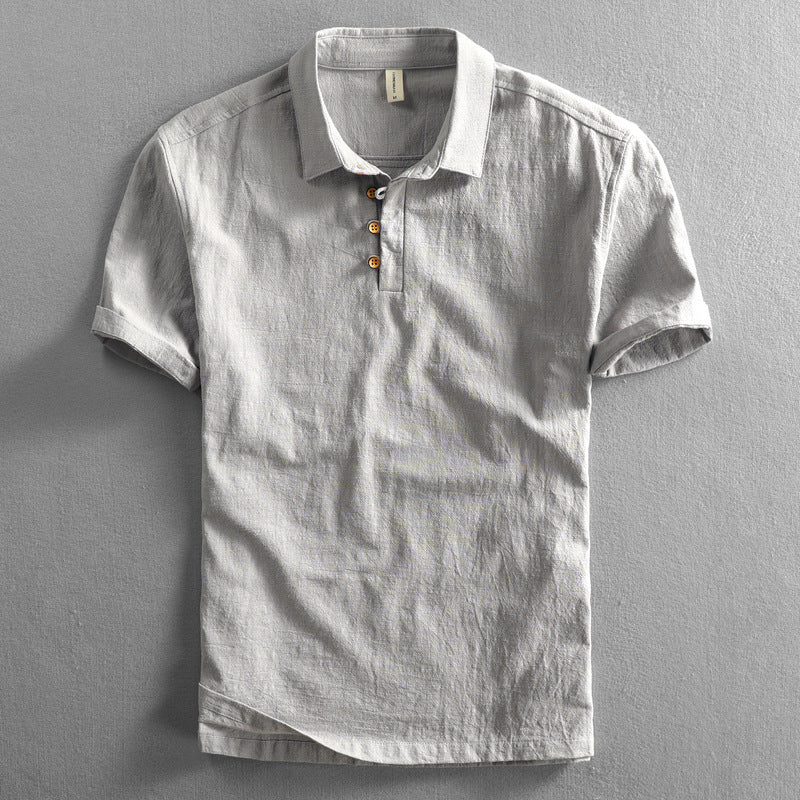 Spring And Summer Men's Linen Shirt Slim Pullover Short Sleeve Shirt Half Sleeve Retro Shirt Lonely Sail