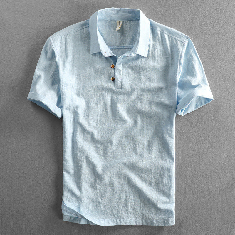 Spring And Summer Men's Linen Shirt Slim Pullover Short Sleeve Shirt Half Sleeve Retro Shirt Lonely Sail