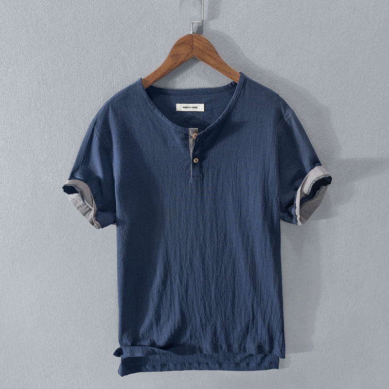 Youth Short Sleeve Popular Basic Solid Color Linen Summer Cotton Linen T-Shirt