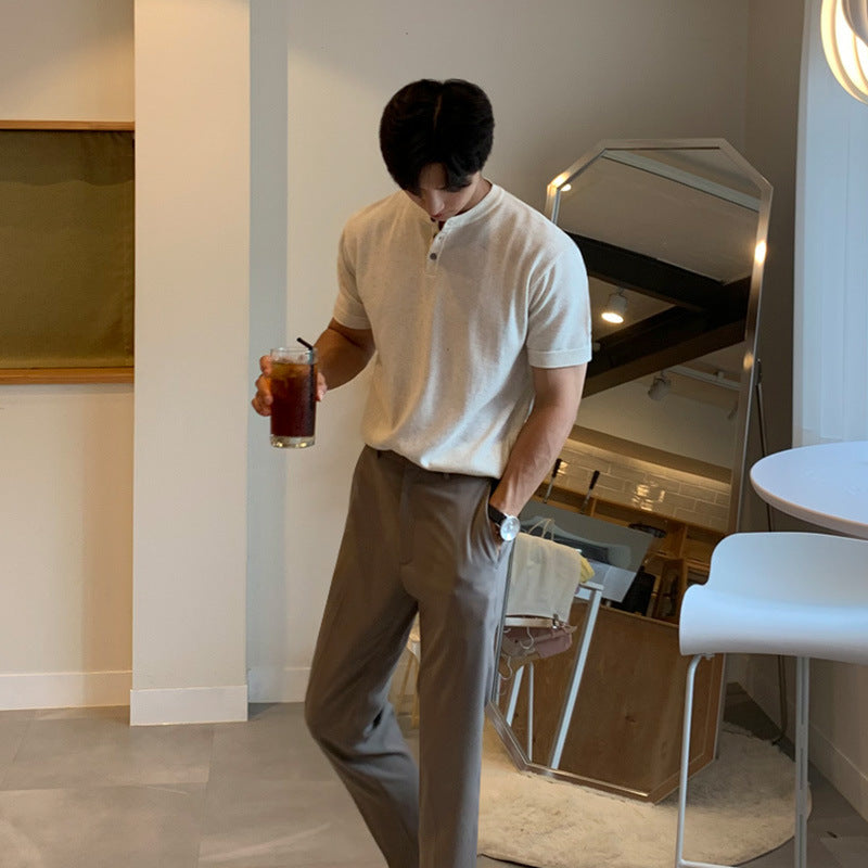 Slim Fit Half Sleeve Top Ice Silk Knit Bottoming Shirt