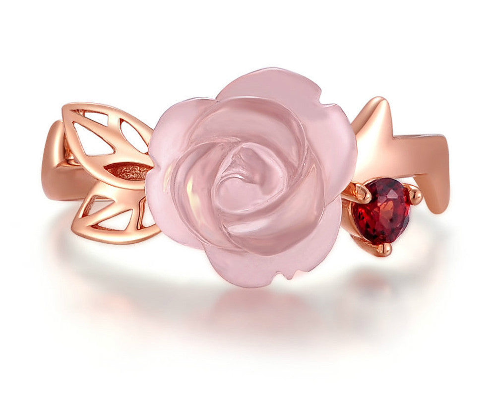 Handmade Hibiscus Stone Rose Flower  Female Ring Wholesale Jewelry