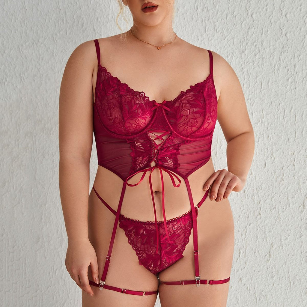 Plus Size Embroidery Steel Ring One-piece With Garter