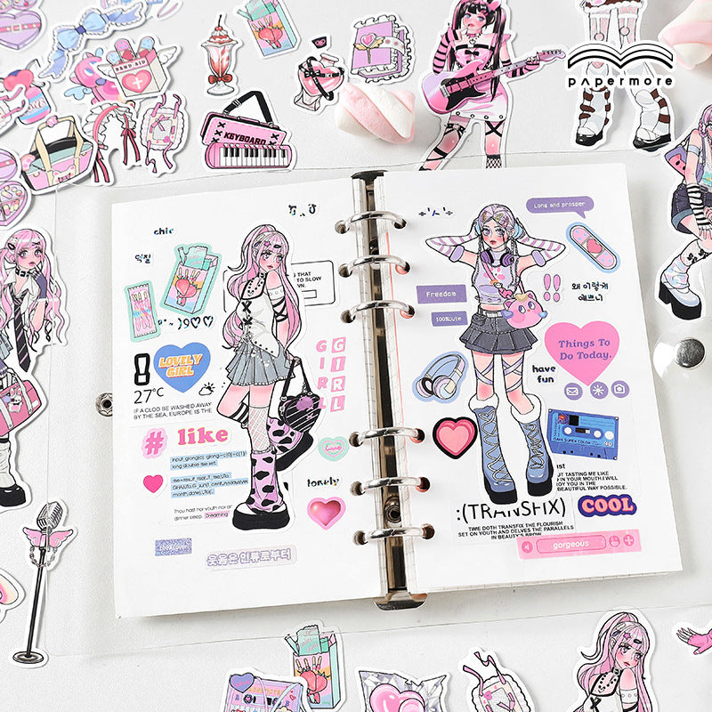 Cute Girl Anime Journal Material Stickers