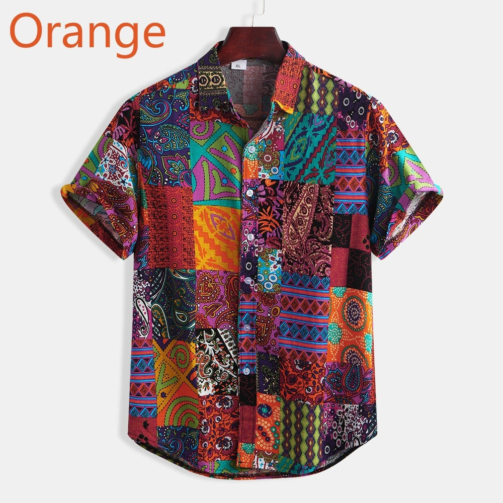 Casual Square Print Short Sleeve Shirt