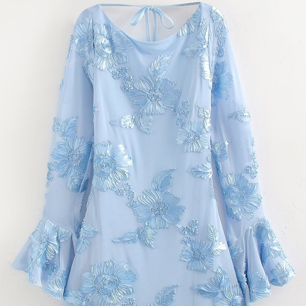 Round Neck Elegant Backless Mesh Three-dimensional Dress