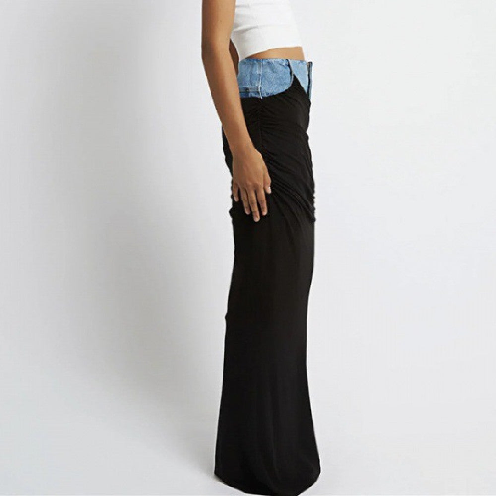 Fashion Black Panel Denim Skirt