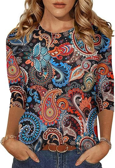 Women's Three-quarter Sleeve T-shirt Top