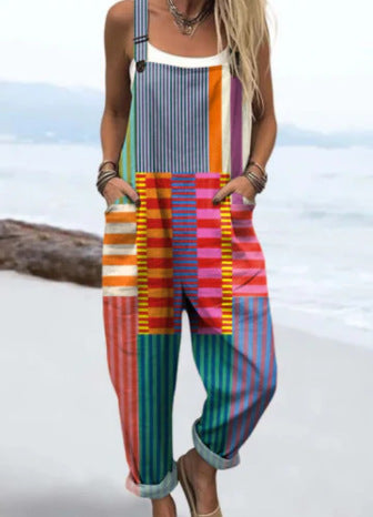 Digital 3D Printing Button Casual Suspender Trousers