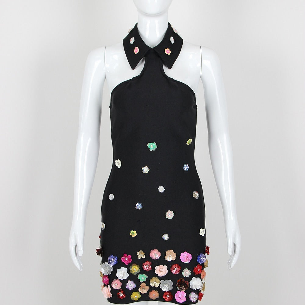 Flower Halter Bandage One-piece Dress Short