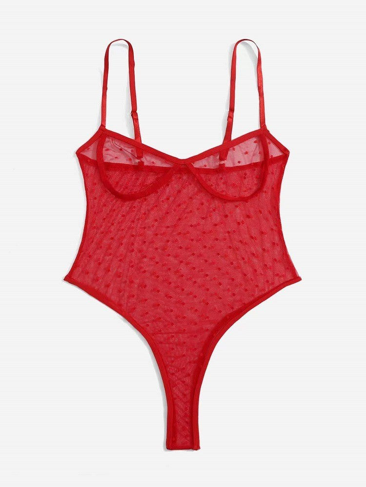 Mesh Floral Print Points Transparent Tempting Sleeveless Jumpsuit