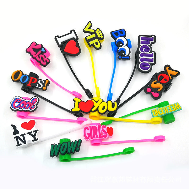 Straw Mouthpiece Silicone Dust Plug Decorative Buckle Clip Personalized Letter Label