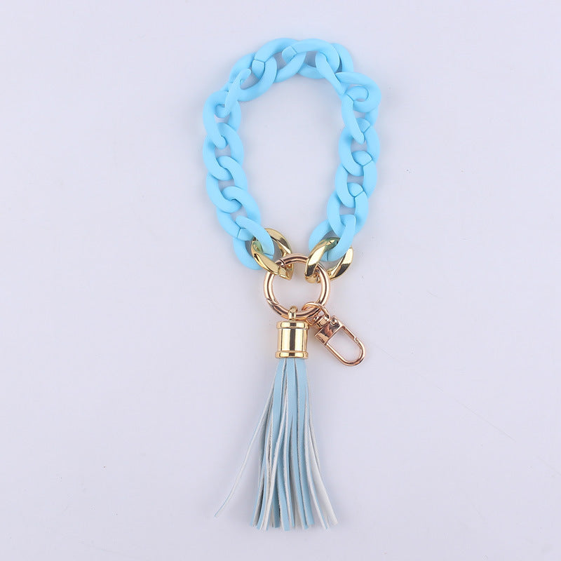 Leather Tassel Acrylic Bracelet Keychain