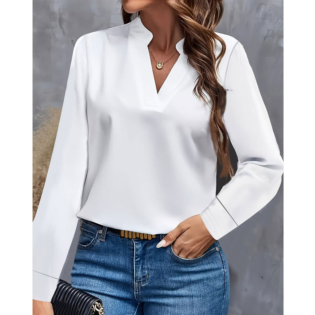 Simple Casual Solid Color And V-neck Loose Shirt Women's Top