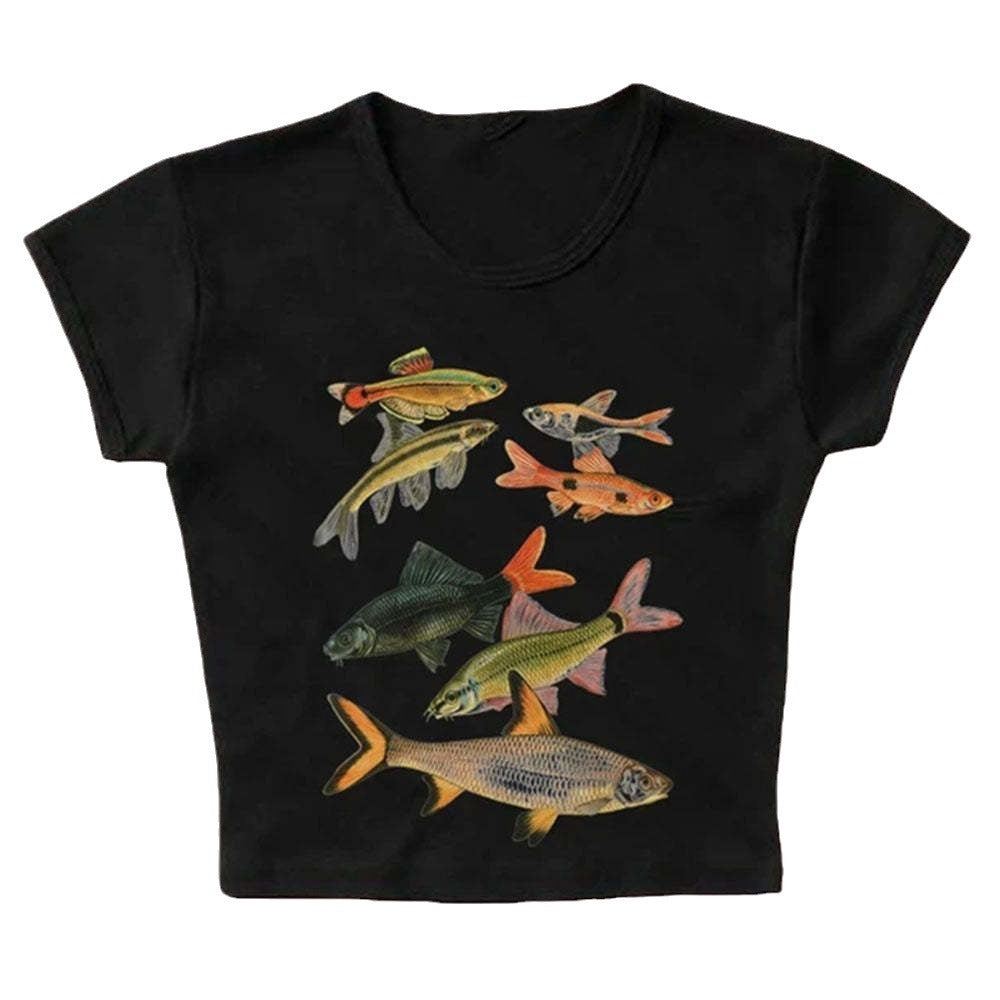 Abstract Goldfish Printed Square Collar Personality Slim Fit Sling Hot Girl Street Sexy Versatile Slimming Casual Vest