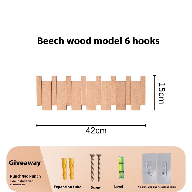 Clothes Hook Wall-mounted Entrance Hallway Hanger Punch-free Solid Wood Creative Keys Clothes