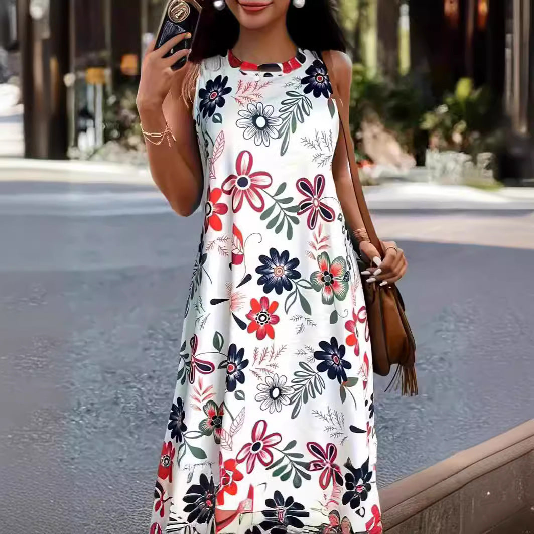 Women's Round Neck Floral Print Dress