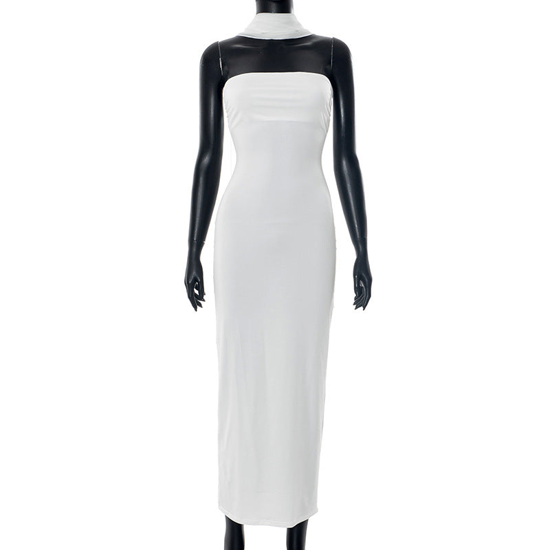 Solid Color Ribbon Tube Top Package Hip Sexy Dress