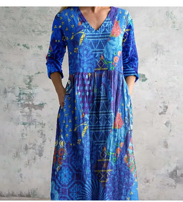 Loose Fashion Premium V-neck Print Dress