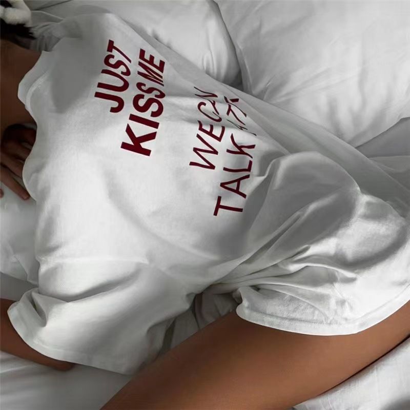 Letter Printed Cotton T-shirt Women's All-match Top