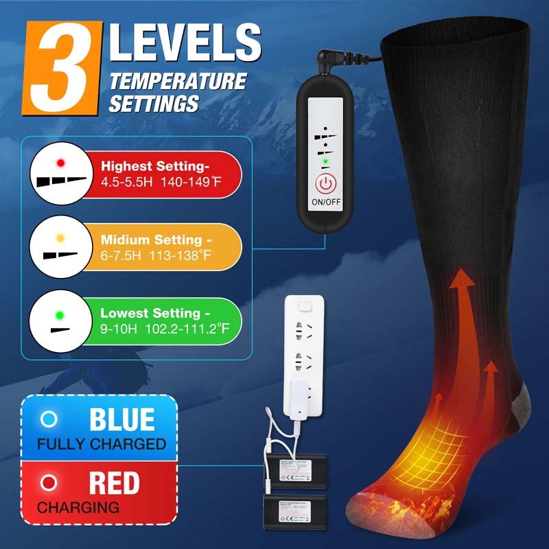 Outdoor Sports Battery Type Temperature Controlled Long Tube Heating Socks