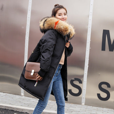 Mid-length Large Fur Collar Down Coat Plus Size Korean Student Loose Padded Padded Jacket Women