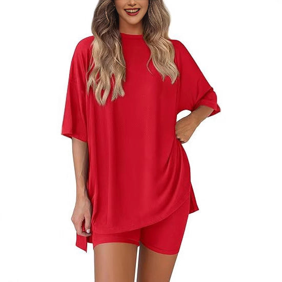 Leisure Crew Neck Split Loose-fitting Women's Home Wear Suit