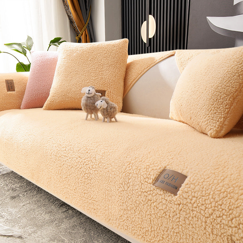 Non-slip Solid Color Simple Modern Autumn And Winter Plush Sofa Cover
