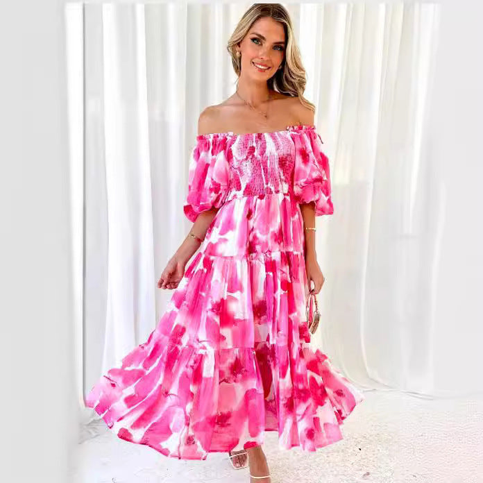 Off-shoulder Off-shoulder Collar Fashion Floral Dress