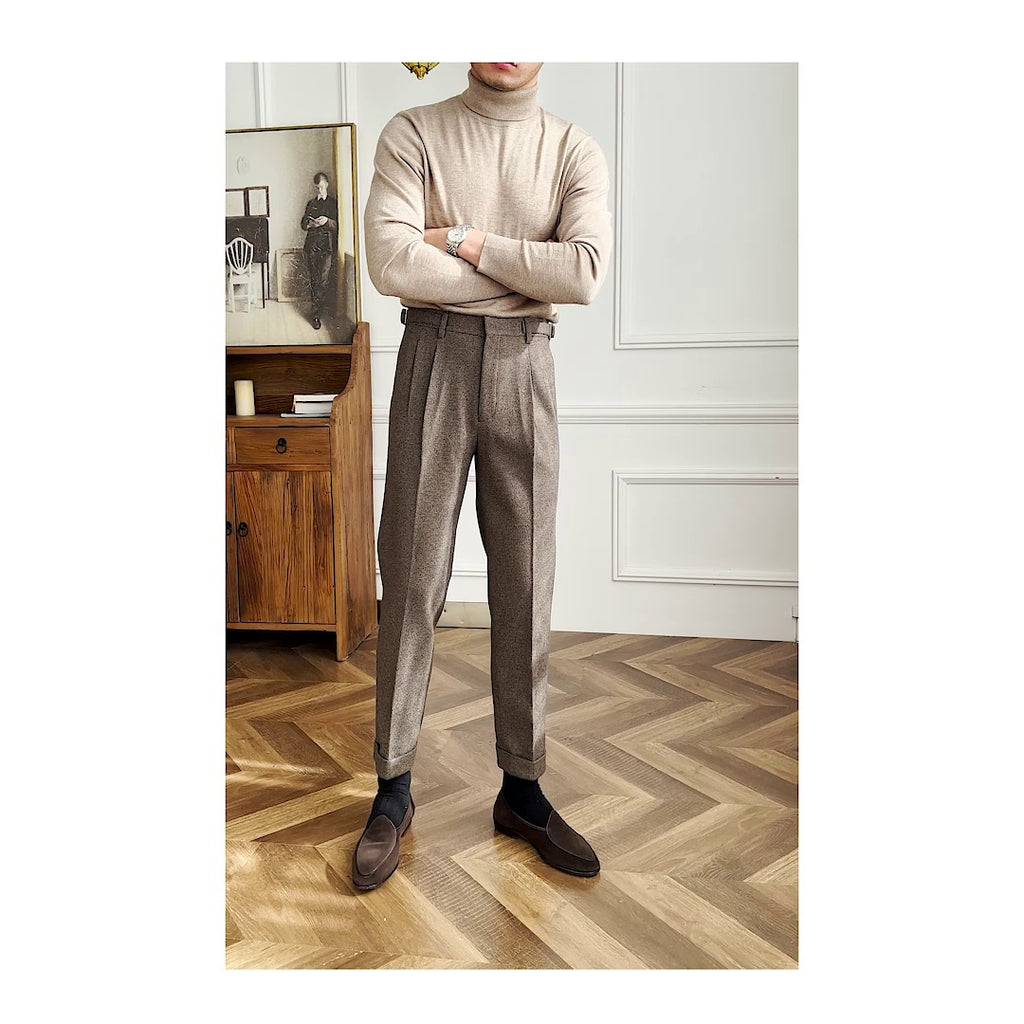 Men's Thick Casual Suit British Business Retro High Waist Straight-leg Pants