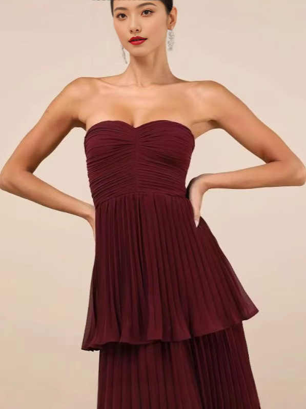Women's Pleated Tube Top Cake Pleated Dress