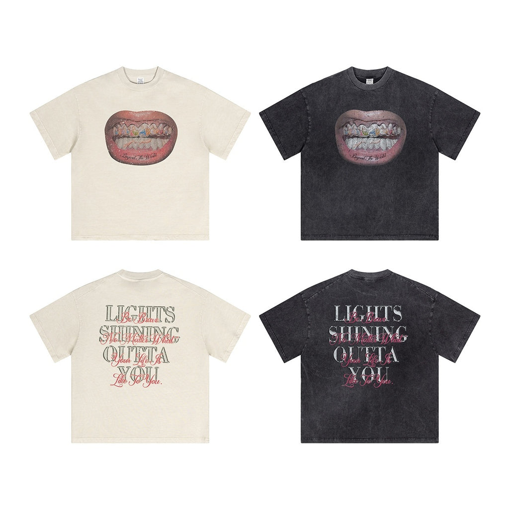 American Retro Graffiti Short Sleeve Men's High Street Printed T-shirt