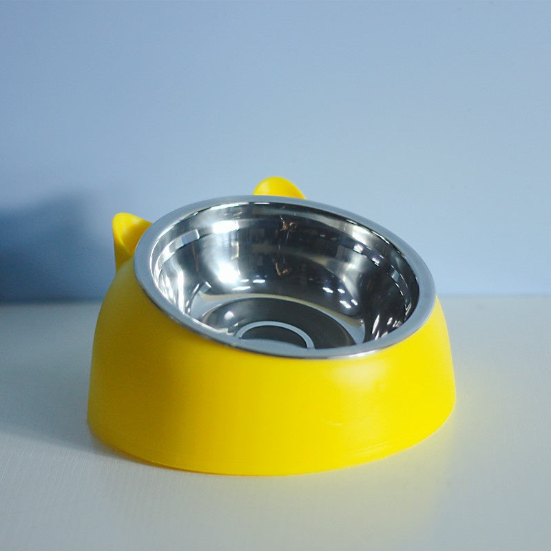 Stainless Steel Dog Bowl Double Bowl Cervical Protection Oblique Mouth Hot Pet Food Basin Supplies