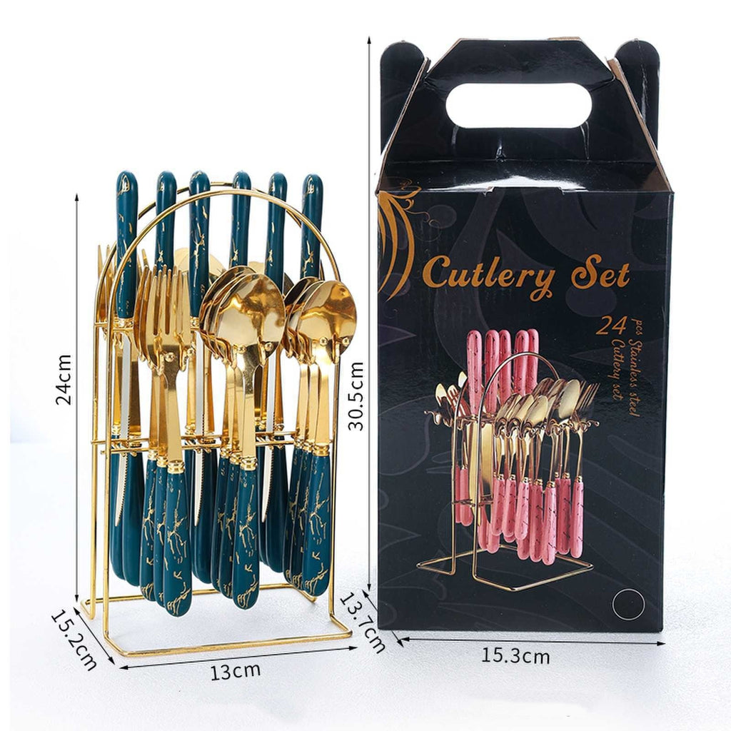 24-piece Stainless Steel Tableware Knife Fork And Spoon Storage Rack Suit