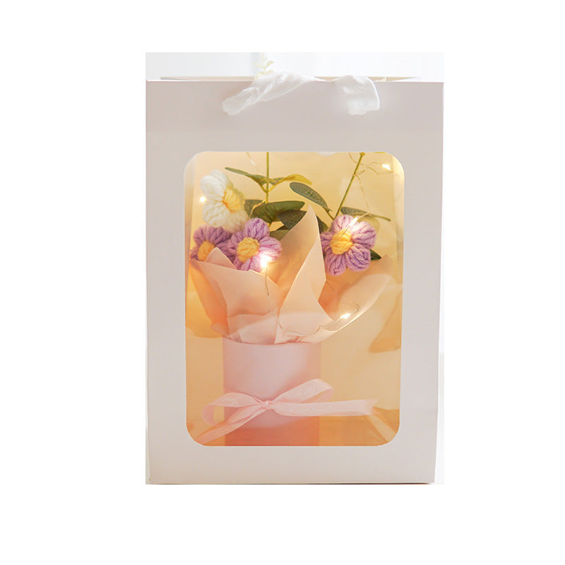 Handmade Crochet Puff Flower Night Light Handbag