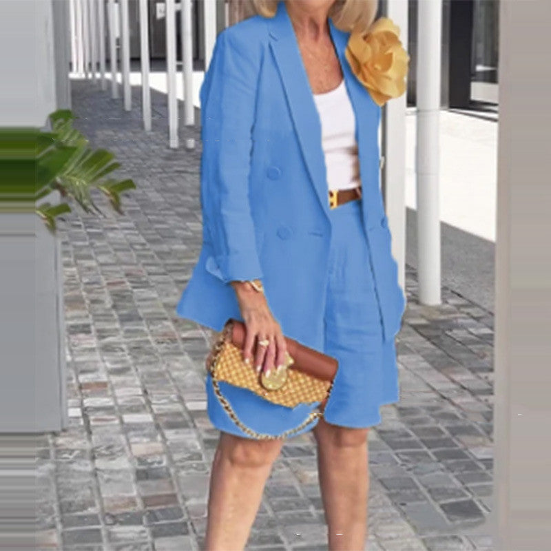 Elegant Cardigan Suit Coat Shorts Two-piece Suit