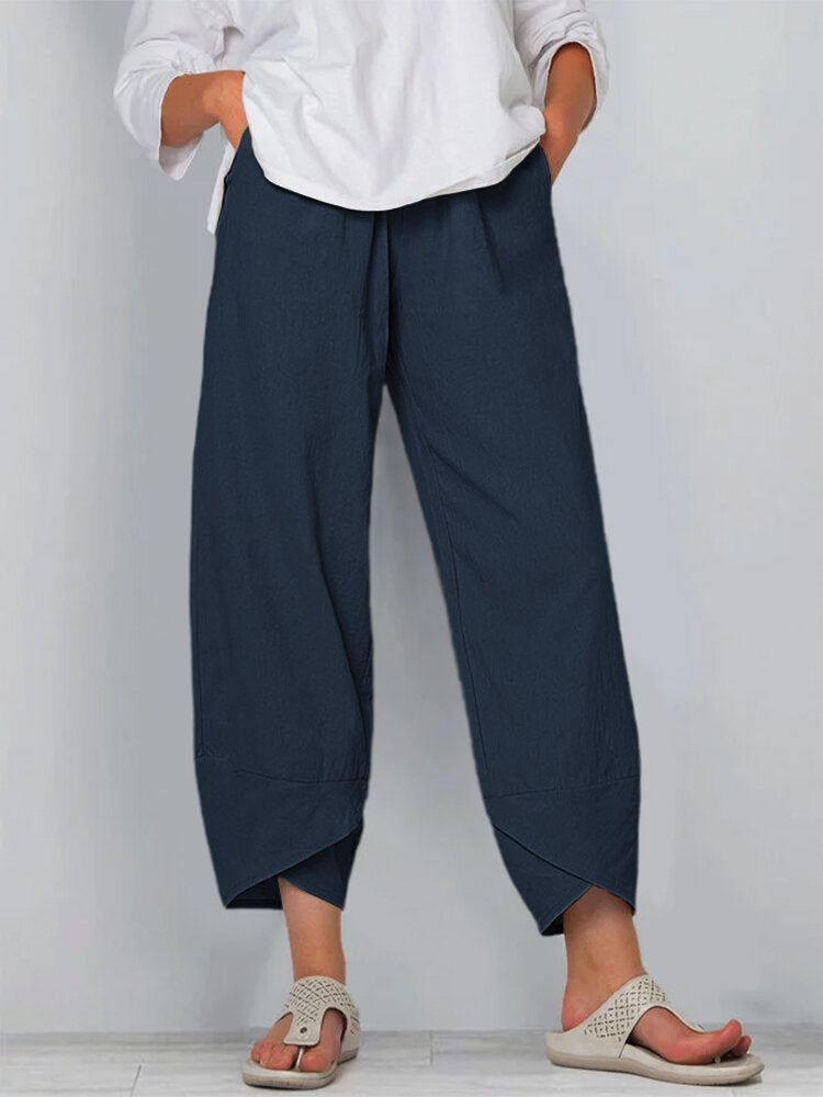 Solid Color Plus Size Women's Simple Loose Casual Cropped Pants