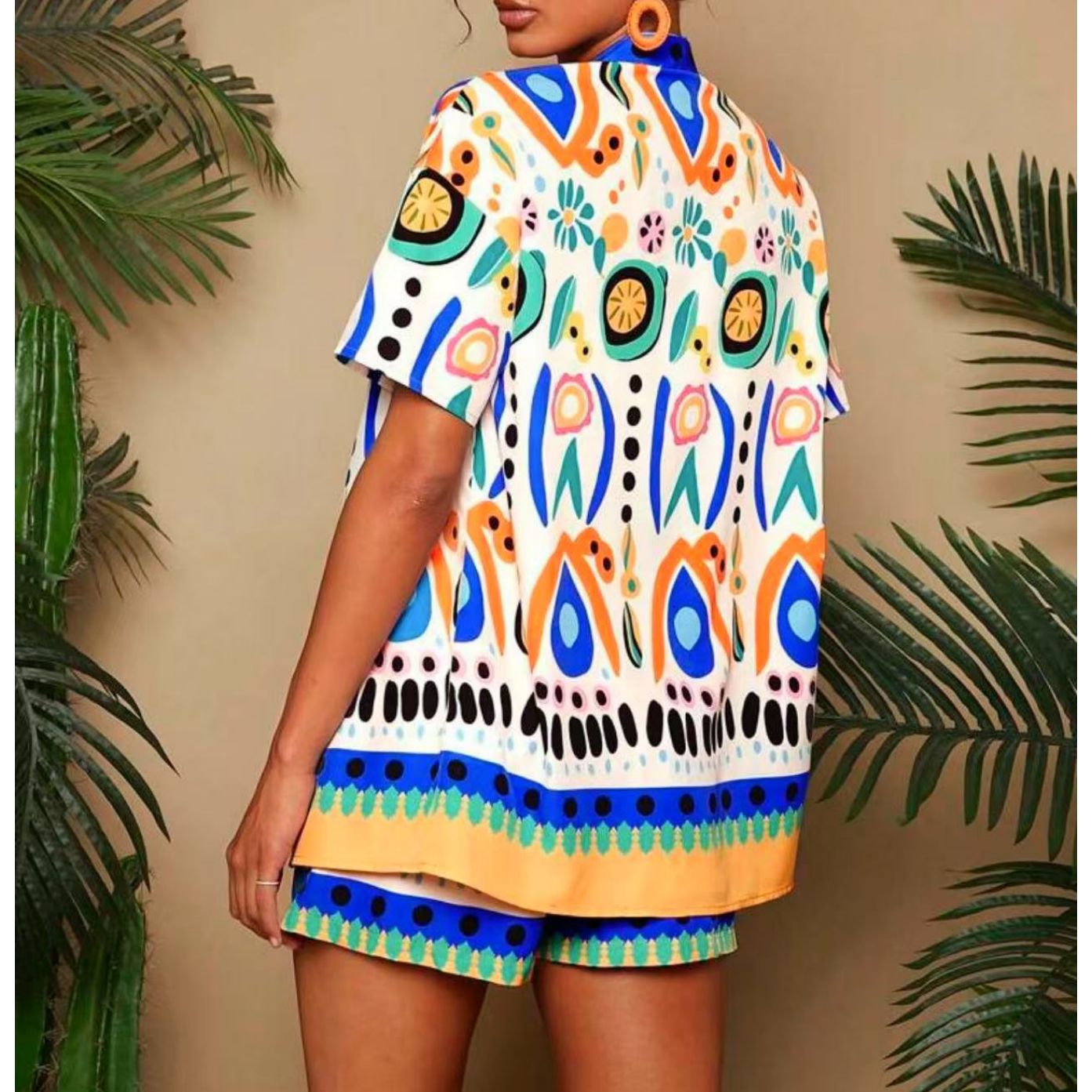 Fashion Casual Printing Cardigan Short Sleeve Shorts Suit