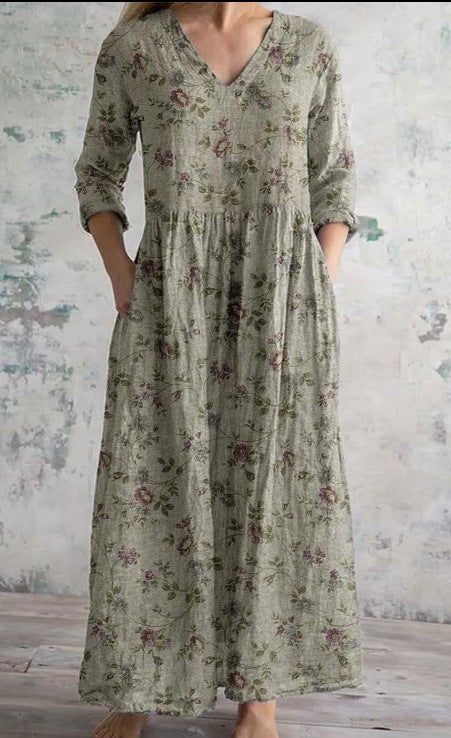 Loose Fashion Premium V-neck Print Dress