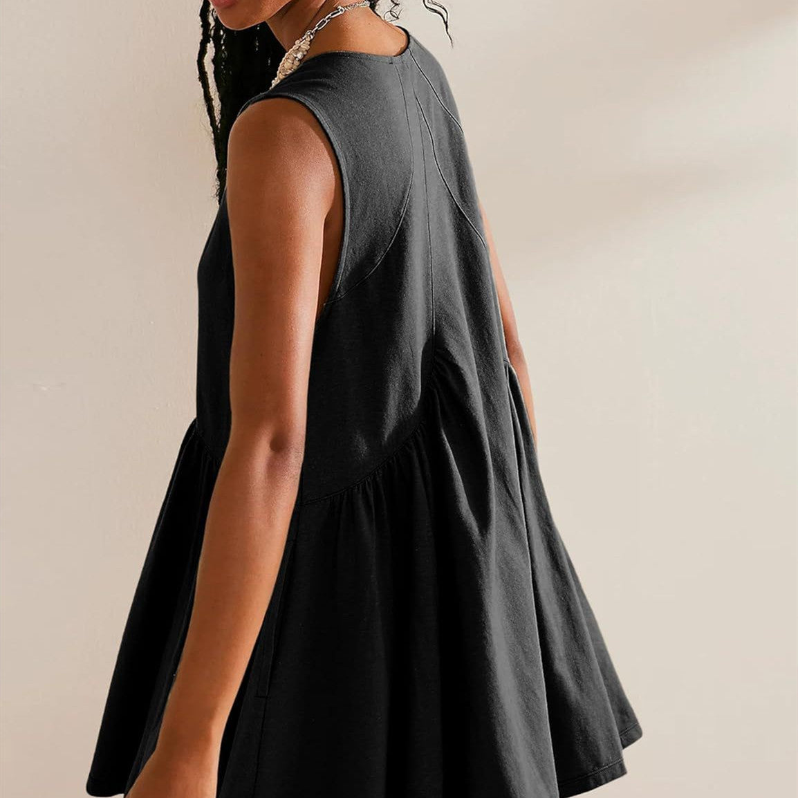 Pleated Pocket V-neck Dress Women's Clothing