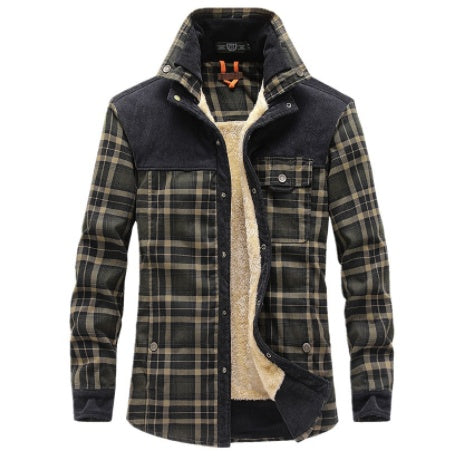 Men's plus fleece long-sleeved plaid shirt autumn and winter warm casual cotton