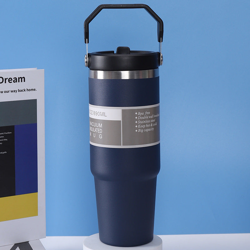 Stainless Steel Travel Cup Double Drinking Straw Cold Insulation Cup