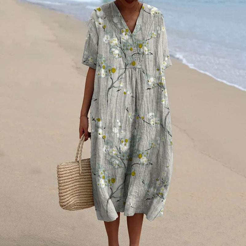 Women's Casual Floral 3D Printed Sleeve Length Skirt Shirt Dress