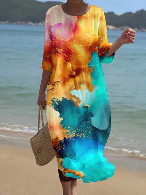 Women's Floral Art Printed Leisure Vacation Dress