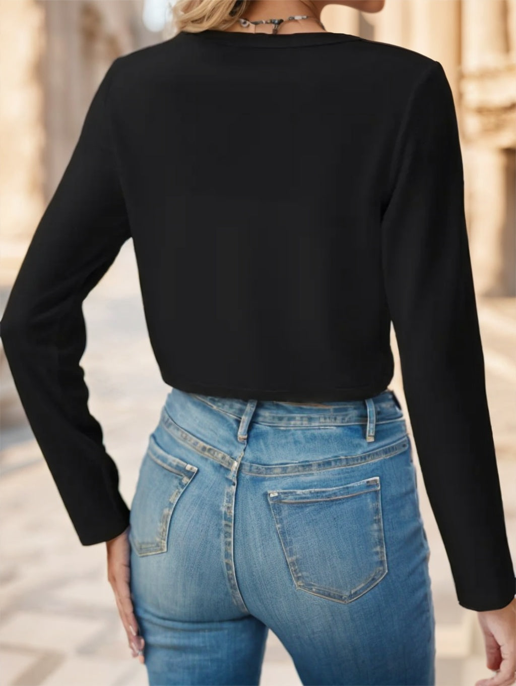 Solid Color Open Front Crop Jacket